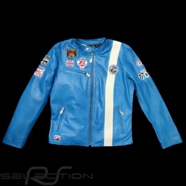 Leather jacket Jean-Pierre Jarier F1 Team blue - men