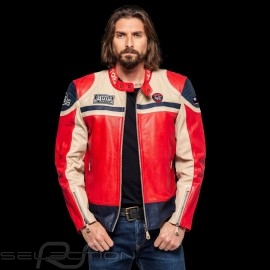 Lederjacke 24h Le Mans 66 Indianapolis rot / beige / navy blau - Herren