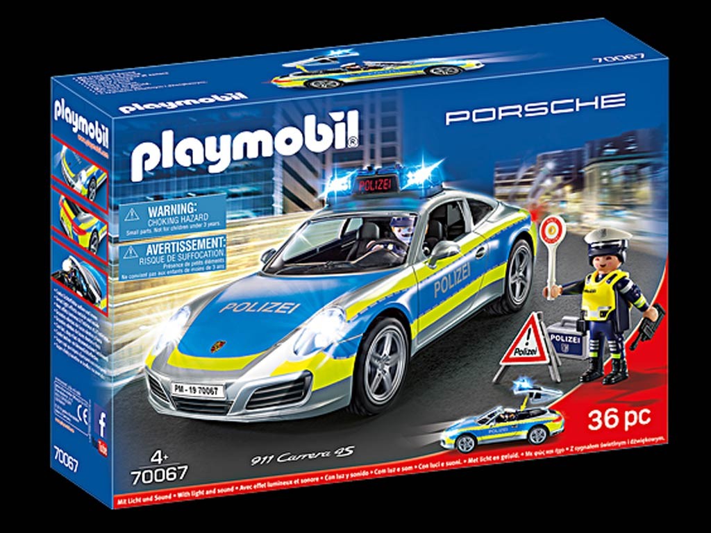 Coche PLAYMOBIL Porsche 911 Carrera 4S Polizei – Con Luces Y Sonido, Techo Extraíble, 2 Figuras Y Accesorios, Juguete Para Niños +4 Años