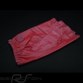 Fahren Handschuhe fingerless Leder Racing Rot / schwarz Zielflagge