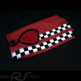Driving Gloves fingerless mittens leather Racing Red / black checkered flag