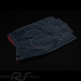 Fahren Handschuhe fingerless Leder Racing Marineblau / rot Zielflagge
