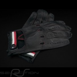 Driving Gloves Italia Racing Leather Black Tricolor band