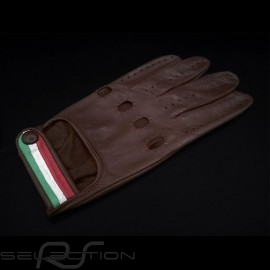 Fahren Handschuhe Italia Racing Braun Leder Tricolor Band