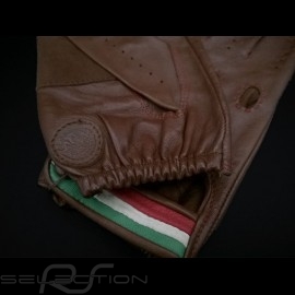 Driving Gloves Italia Racing Leather Brown Tricolor band