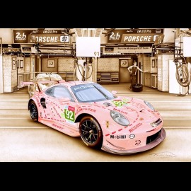Porsche Poster 911 type 991 RSR 24H Le Mans 2018 Pink Pig aluminium Rahmen François Bruère - VA135