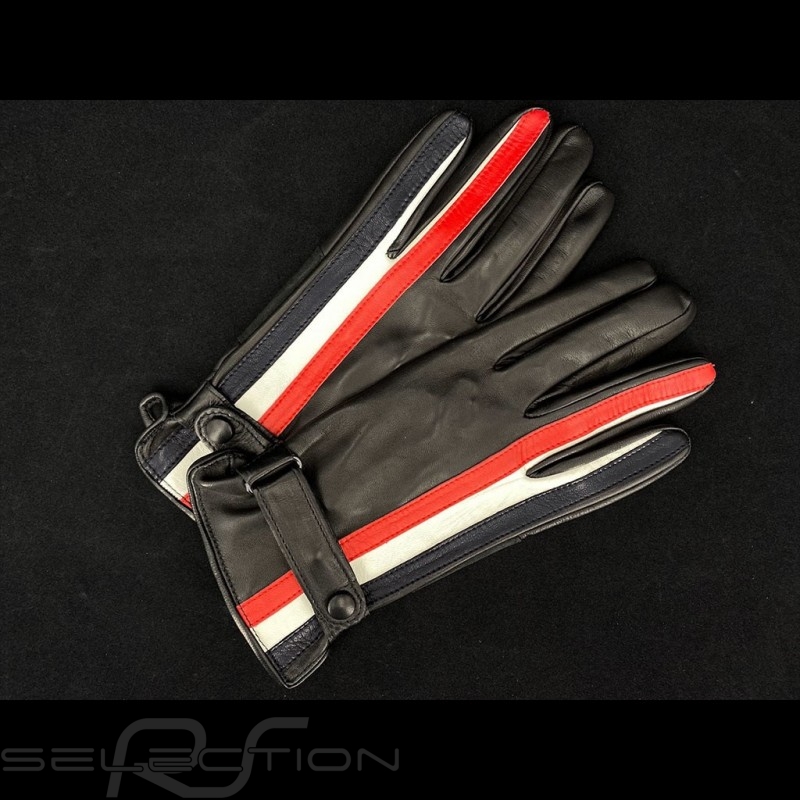Fahren Handschuhe Italia Racing Schwarz Leder Tricolor Band - Elfershop