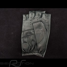Fahren Handschuhe fingerless Leder Racing Dunkelgrün / Schwarz Zielflagge