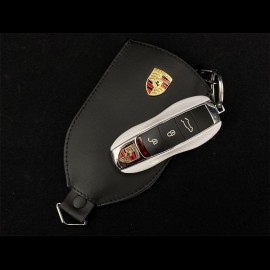 Porsche Schlüsseltäschchen Metallwappen Schwarz Leder WAP0300400NSLT