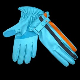 Gulf Racing leather driving gloves Gulf Blue / Contrasting stripes - men