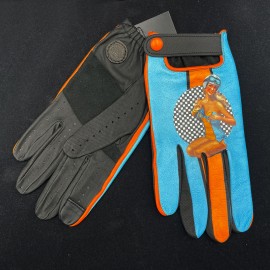 Driving gloves Gulf Racing leather Gulf Blue / Pin Up drawing - men