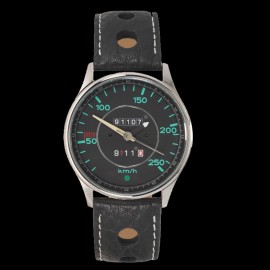 Porsche 911 Classic speedometer Watch chrome case / black dial / green numbers
