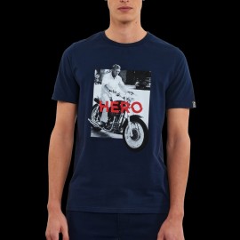 Steve McQueen T-shirt Motorbike Navy Blue Hero Seven - men