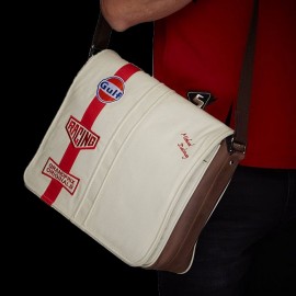 Messenger bag Gulf Steve McQueen Le Mans Beige Leather / fabric