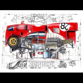 Ferrari 512 S N° 28 Scuderia Ferrari original drawing by Sébastien Sauvadet