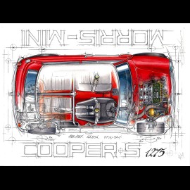 Morris Mini Cooper S 1275 original drawing by Sébastien Sauvadet