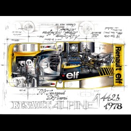 Renault Alpine A442B 24h Le Mans 1978 original drawing by Sébastien Sauvadet