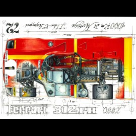 Ferrari 312 PB 1000km Monza 1972 original drawing by Sébastien Sauvadet