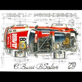 Porsche 934 RSR Le Mans 1979 N° 87 Bussi Original Zeichnung von Sébastien Sauvadet